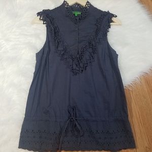 Tibi Ruffle Eyelet Tie Waist Blouse